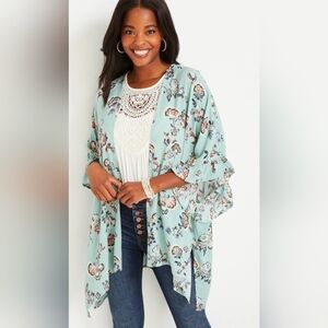 Maurices Patterned Kimono in Blue and Pink
